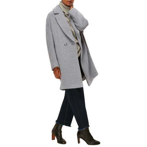 WHISTLES Grey Boucle Textured Wool Blend Coat