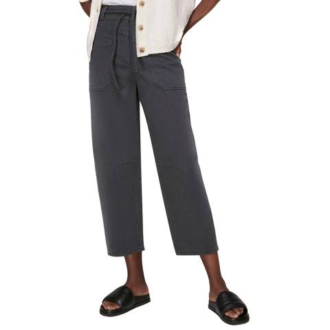 WHISTLES Black Belted Casual Cotton Blend Trousers