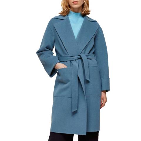 WHISTLES Blue Double Faced Wool Wrap Coat