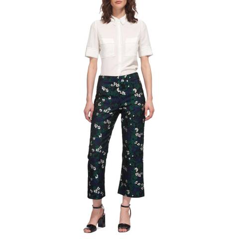 WHISTLES Navy Jacquard Pansy Print Trousers