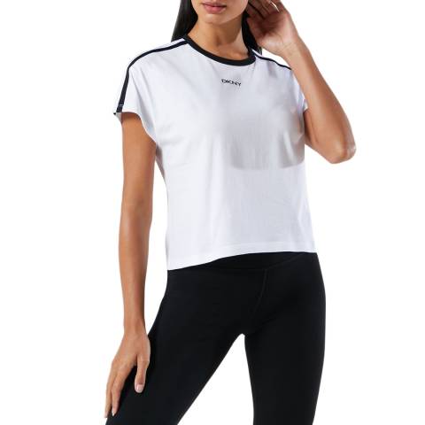 DKNY White Solid Cropped Ringer Tee