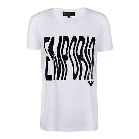 Emporio Armani White Sequin Logo Cotton T-Shirt
