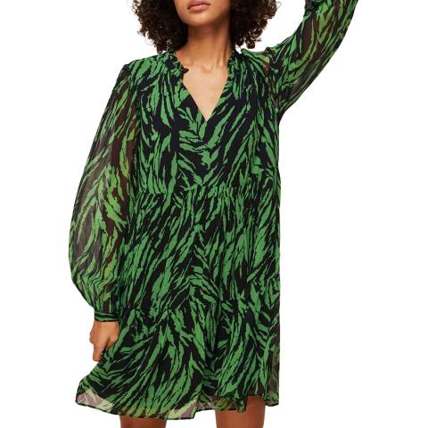 WHISTLES Green Zebra Stripe Trapeze Dress