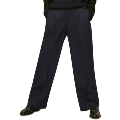 WHISTLES Navy Pinstripe Full Length Trousers