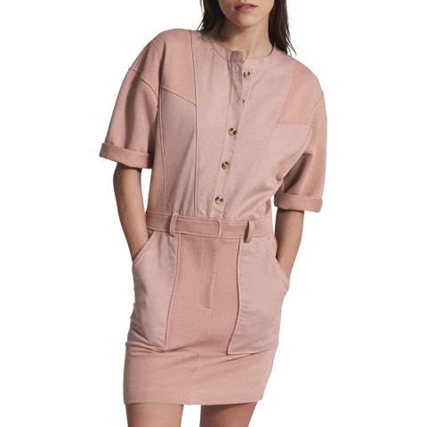 Reiss Pink Emlyn Casual Cotton Blend Dress