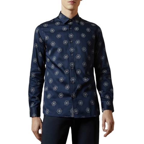 Ted Baker Navy Stormy Floral Print Cotton Shirt