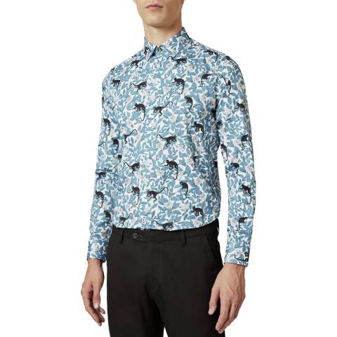 Ted Baker White Yeux Monkey and Leaf Cotton Shirt