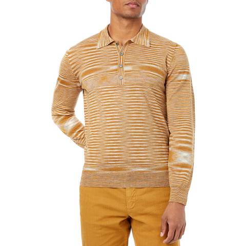 Missoni Orange Stripe Wool Blend Polo Shirt