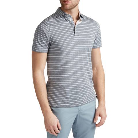 Hackett London Blue Linen Jersey Stripe Polo Shirt