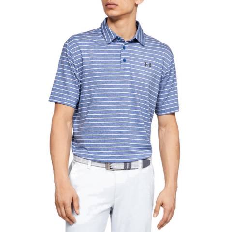 Under Armour Blue/White Striped Golf Polo Shirt 
