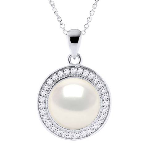 Atelier Pearls White Freshwater Pearl Pave Pendant Necklace
