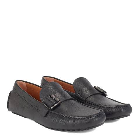 BOSS Black Grained Leather Driver Moccassins