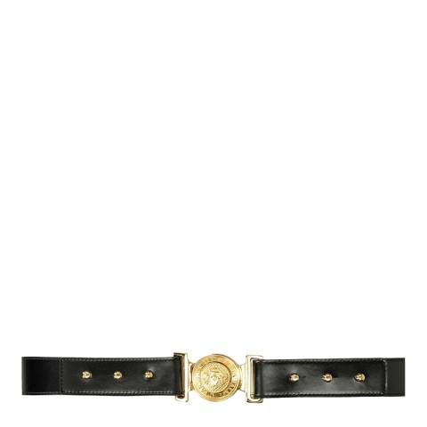 Balmain Black Leather Gold Plaque Belt 
