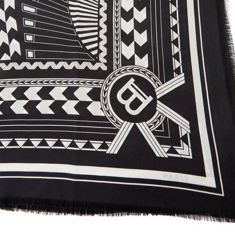 Balmain Black and White Silk Balmain Geometric Print Scarf