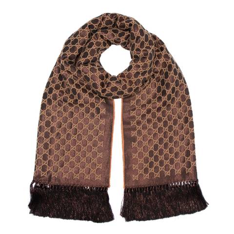 Gucci Brown Wool Blend All Over Logo Print Scarf
