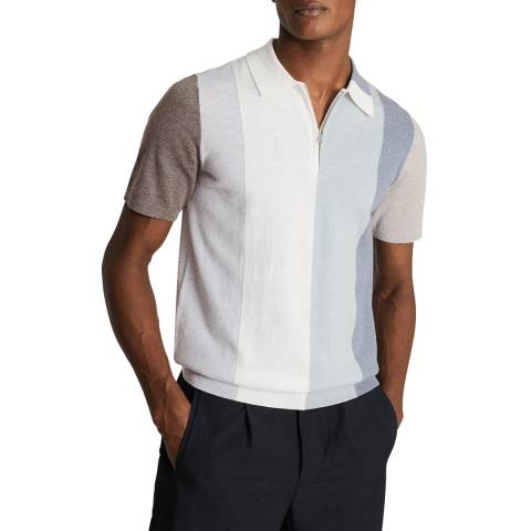 Reiss Silver Strokes Striped Wool Blend Polo Shirt