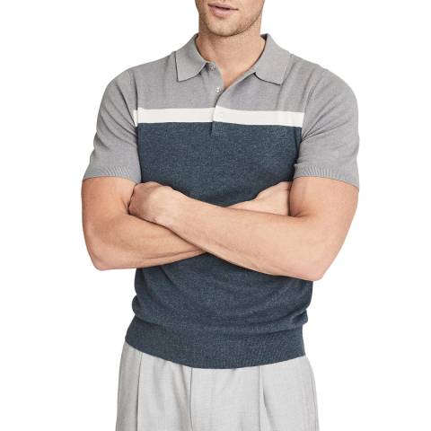 Reiss Grey Cairns Colour Block Wool Blend Polo Shirt