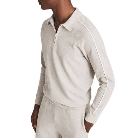Reiss Soft Grey Brasco Half Zip Towelling Polo Shirt