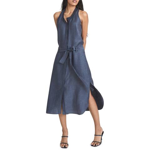 Reiss Blue Denim Keeley Midi Dress