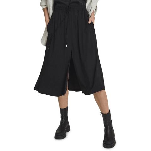 Reiss Black Saskia Drawstring Midi Skirt