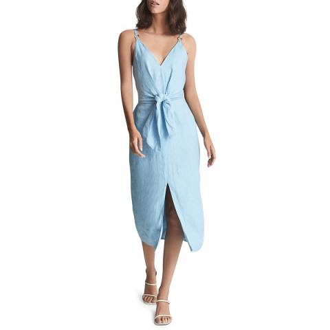Reiss Light Blue Kay Linen Midi Dress