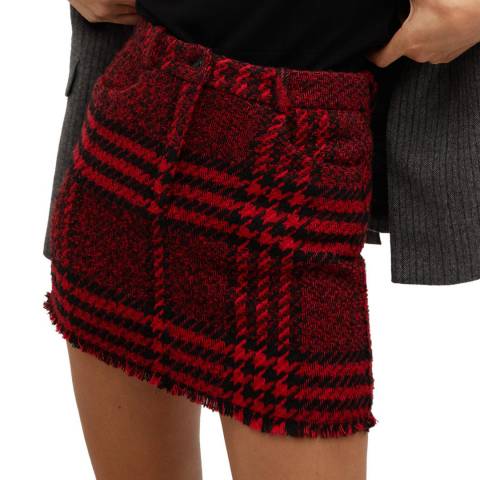 Mango Red Check Tweed Miniskirt