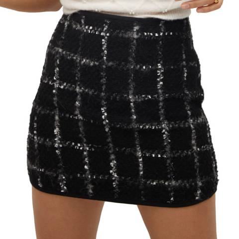 Mango Black Tweed Cotton Blend Mini Skirt