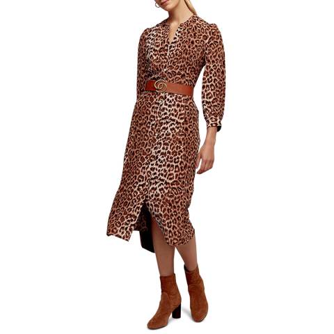 Gerard Darel Leopard Print Silk Midi Dress