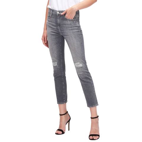 7 For All Mankind Grey The Straight Crop Distressed Stretch Jeans