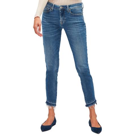 7 For All Mankind Mid Blue Pyper Cropped Stretch Jeans