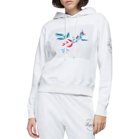 Replay White Rose Label Cotton Hoodie
