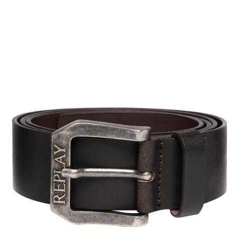 Replay Black Brown Brushed Leather Belt