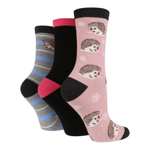 Wild Feet Ladies Hedgehog 3 Pack Jacquard Socks