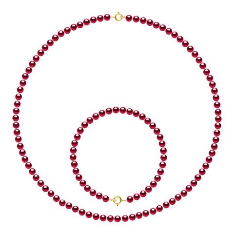 Ateliers Saint Germain Red Pearl Necklace And Bracelet Set