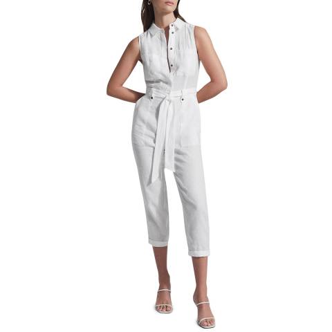 Reiss White Darcey Cropped Cotton Jumpsuit