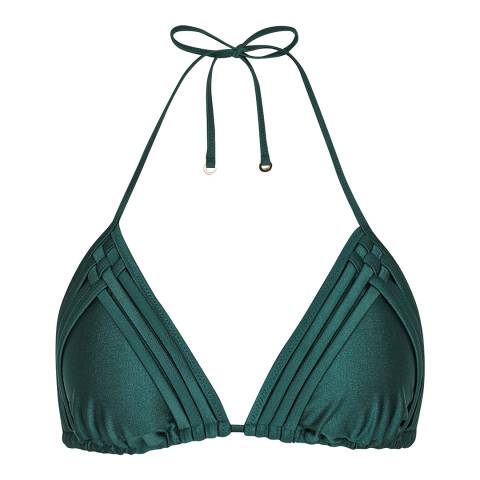 Reiss Green Elfrieda Shimmer Strappy Bikini Top