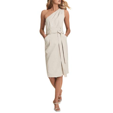 Reiss Sand Tayla One Shoulder Linen Blend Dress