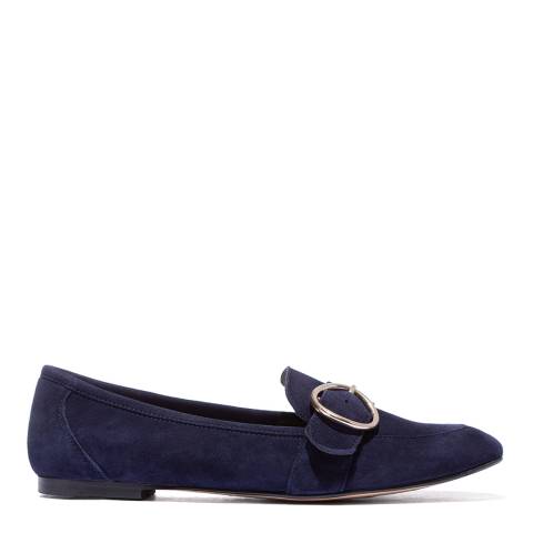 Laycuna London Navy Suede Buckle Loafers