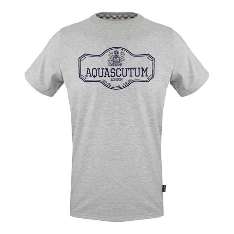 Aquascutum Grey Plaque Logo Cotton T-Shirt