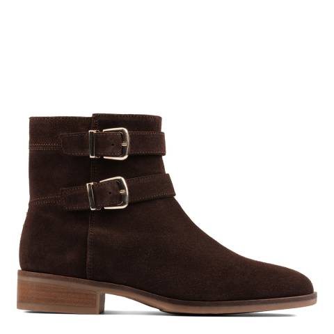 Clarks Dark Brown Suede Pure Mid Ankle Boots