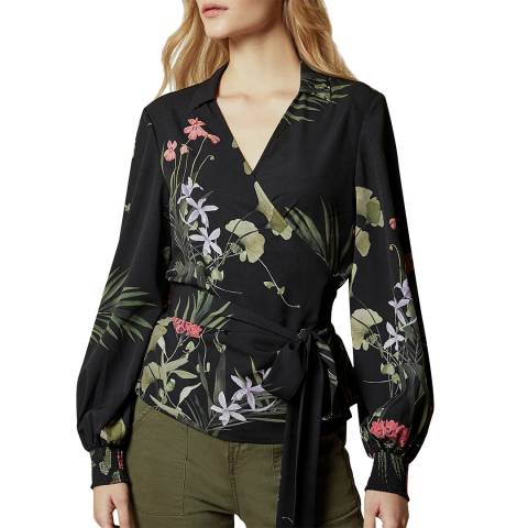 Ted Baker Black Yayah Floral Wrap Top