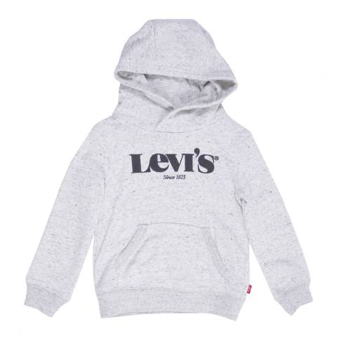 Levi's Older Boy's White/Black Nebula Heather Washed Down Logo Hoodie