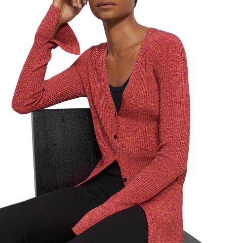 Theory Red Ribbed Cardigan