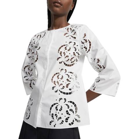 Theory White Cut Out Embroidered Blouse