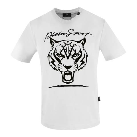 Philipp Plein White Tiger Logo Cotton T-Shirt
