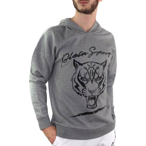 Philipp Plein Grey Tiger Logo Cotton Blend Hoodie