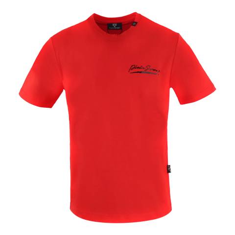 Philipp Plein Red Logo Cotton T-Shirt