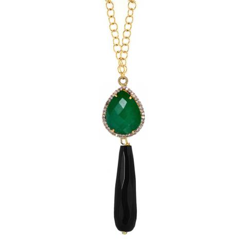 Liv Oliver 18k Gold Emerald & Black Tear Drop Cz Necklace