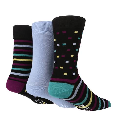 Wild Feet Black Spots And Stripes 3 Pack Jacquard Socks