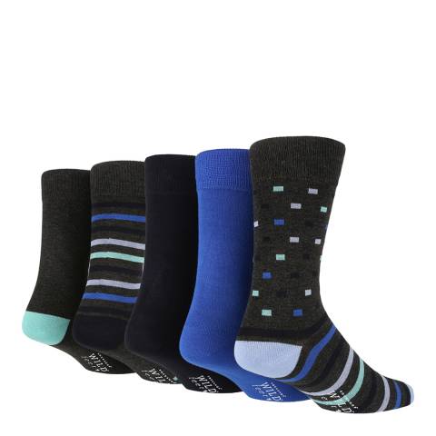 Wild Feet Charcoal Spots And Stripes 5 Pack Jacquard Socks